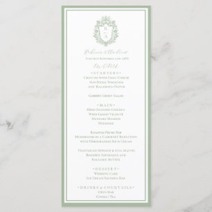 Sage Green Botanico Crest Monogramme Mariage Menu