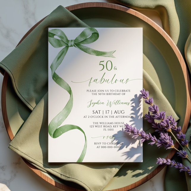 Sage Green Bow 50 & Fabuleuse Invitation Anniversa (Créateur téléchargé)