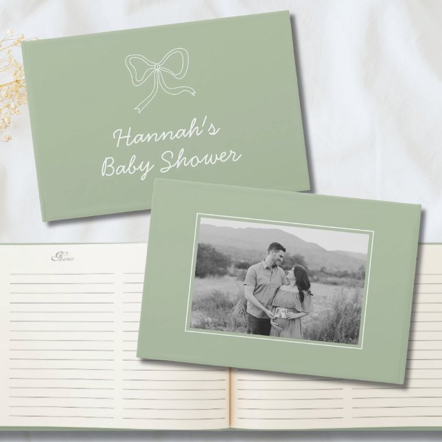 Sage Green Bow Baby shower personnalisé Livre d'in (Sage Green Bow Personalized Baby Shower Guest Book)