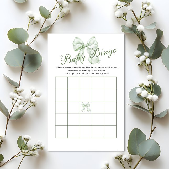 Sage Green Bow Girl Baby shower cadeau Bingo (Créateur téléchargé)