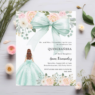 Sage green bow rose robe Quinceanera invitation