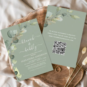 Sage Green Brunch & Bubbly QR Code Invitation