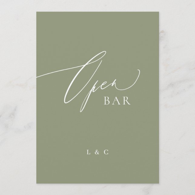 Sage Green Calligraphie 5 x 7 Mariage Open Bar Sig (Devant)