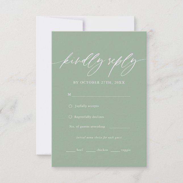 Sage Green Calligraphy Mariage Menu Choix RSVP (Devant)