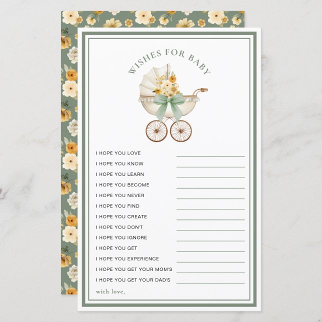 Sage Green Carriage Wishes for Baby Card (Devant / Derrière)