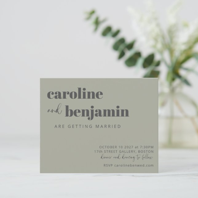 Sage Green Charcoal Moderne Budget Mariage Invitat (Debout devant)