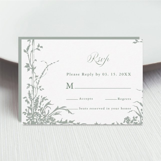 Sage Green Classic Floral Frame Wedding RSVP (Créateur téléchargé)