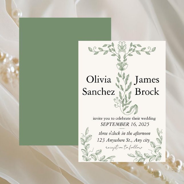 Sage Green Classic Floral Wedding Invitation (Créateur téléchargé)