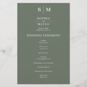 Sage Green Classic Programme de mariage minimalist