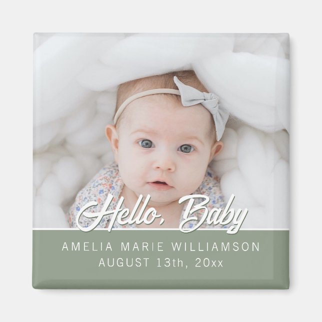 Sage Green Contemporary Hello Baby Magnet (Devant)