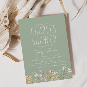 Sage Green Couples Douche Fleur sauvage Invitation