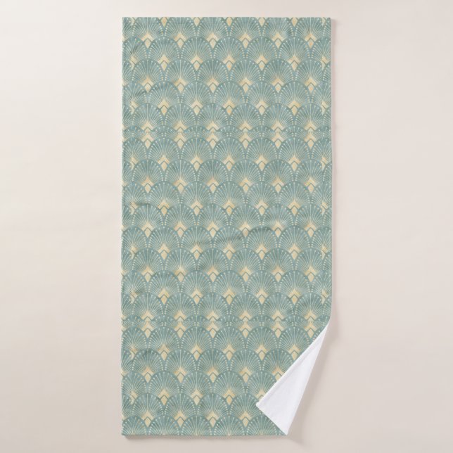 Sage Green, crème, art déco motif, vintage, rustiq (Serviette de bain)