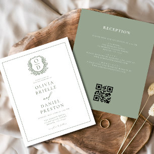 Sage Green Crest Monogram Mariage QR Code