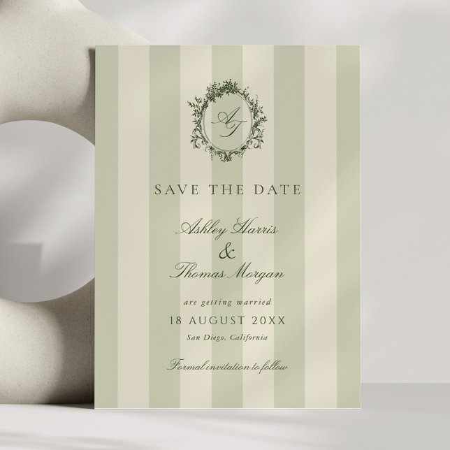 Sage Green Crest Wedding Save The Date (Créateur téléchargé)