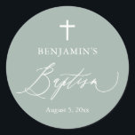 Sage Green Croix blanche Boy Baptême rond Sticker<br><div class="desc">Sage Vert Croix Blancs Baptême Garçon Rond Sticker,  Sage Vert Baptême,  Baptême Garçon,  Moderne Sage Vert Baptême Favoriser Sticker</div>