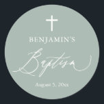 Sage Green Croix blanche Boy Baptême rond Sticker<br><div class="desc">Sage Vert Croix Blancs Baptême Garçon Rond Sticker,  Sage Vert Baptême,  Baptême Garçon,  Moderne Sage Vert Baptême Favoriser Sticker</div>