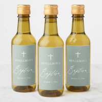 Sage Green Cross Boy Baptism Mini Étiquette de vin