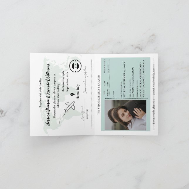 Sage Green Destination Mariage Passport Invitation (Intérieur)