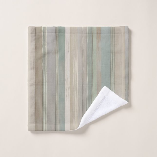 Sage Green Dusty Blue Taupe Grey Farmhouse Stripe (Gant de toilette)