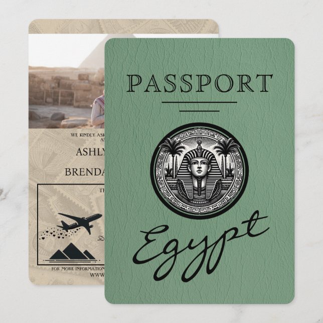 Sage Green Egypt Passport Wedding Invitation (Devant / Derrière)