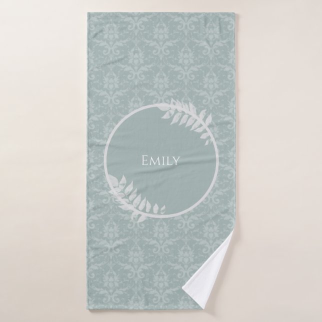 Sage Green Elegant Damask Personnalisé (Serviette de bain)