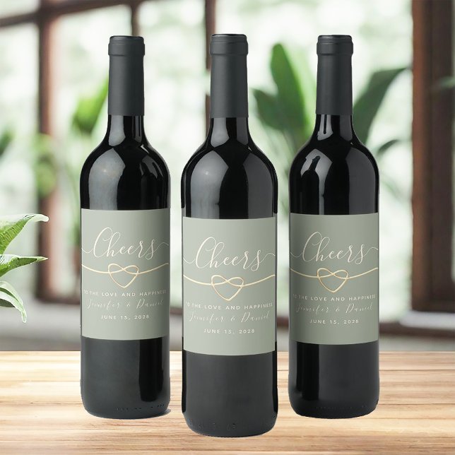 Sage Green Élégant Mariage Étiquette bouteille de  (Créateur téléchargé)