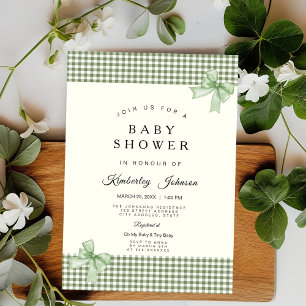 Sage Green En vichy Baby shower Invitation et vach