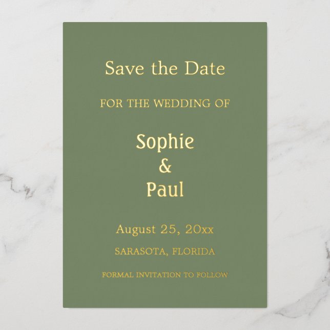Sage Green Enregistrer la date Foil Invitation (Recto)