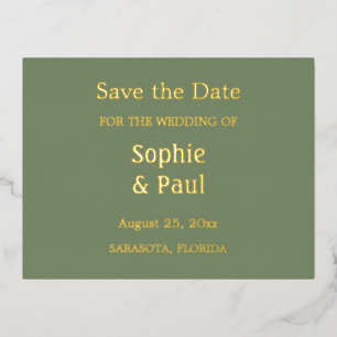 Sage Green Enregistrer la date Foil Invitation Car