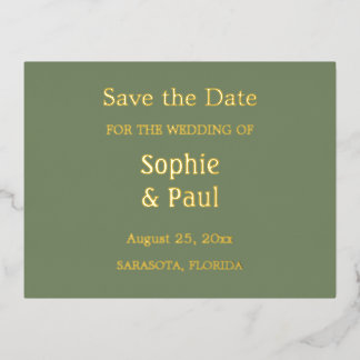 Sage Green Enregistrer la date Foil Invitation Car