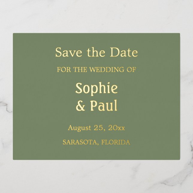 Sage Green Enregistrer la date Foil Invitation Car (Recto)