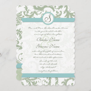 Sage Green et Aqua Mariage damassé Invitation