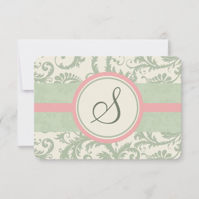 Sage Green et Dusty Rose Mariage damassé RSVP (Devant)