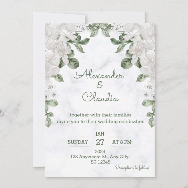 Sage Green Eucalyptus Faire-part de mariage (Devant)