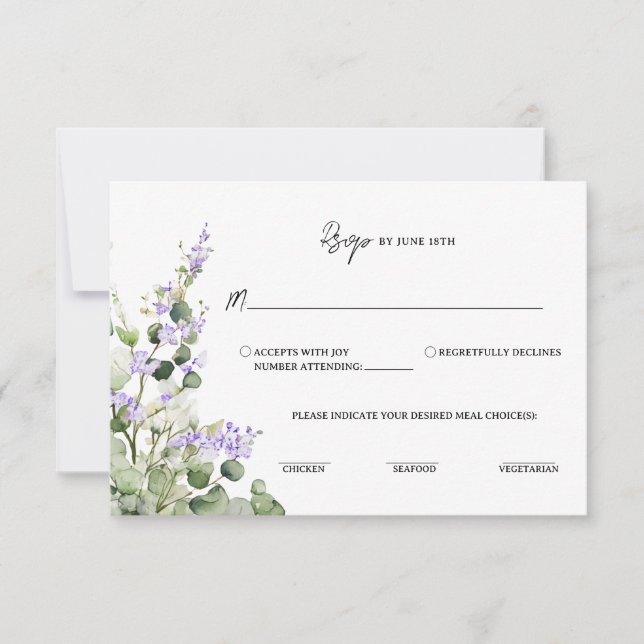 Sage Green Eucalyptus RSVP Card with Lilac Florals (Devant)
