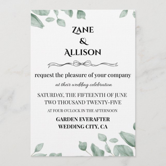 Sage Green Eucalyptus Wedding Invitation (Devant)