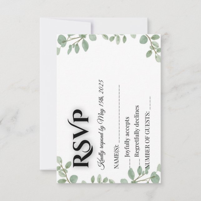 Sage Green Eucalyptus Wedding RSVP Card (Devant)