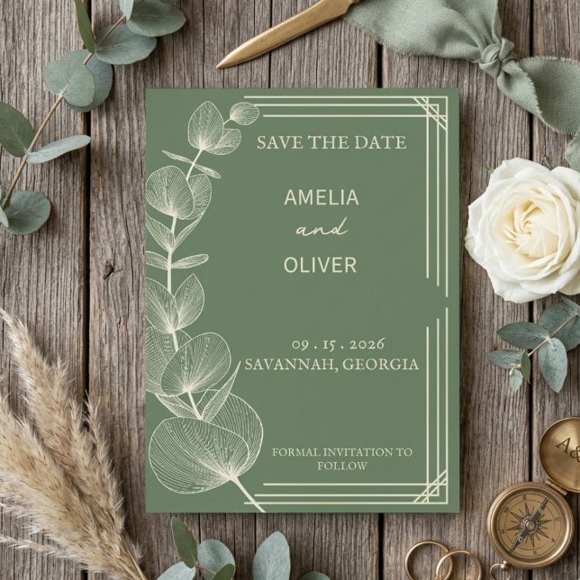 Sage Green Eucalyptus Wedding Save The Date (Créateur téléchargé)