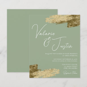 Sage Green Faux Gold Foil Faire-part de mariage
