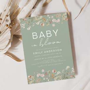 Sage Green Fleur sauvage Baby in Bloom Invitation