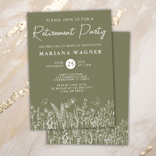 Sage Green Fleur sauvage Retraite Party Invitation