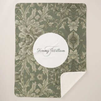 Sage Green Flora Élégante couverture Sherpa