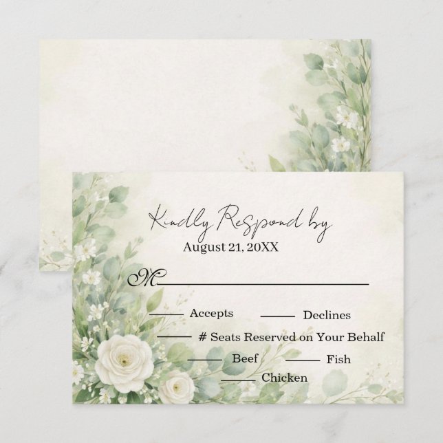 Sage Green floral Christian Wedding RSVP card (Devant / Derrière)
