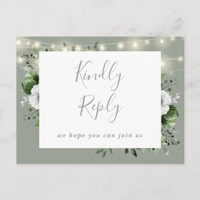 Sage Green Floral Demande de Chanson RSVP Carte Po (Devant)