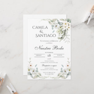 Sage Green Floral faire-part de mariage en espagno