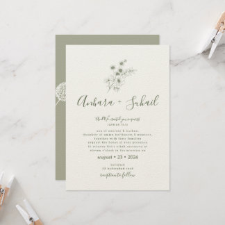 Sage Green Floral Faire-part de mariage musulman
