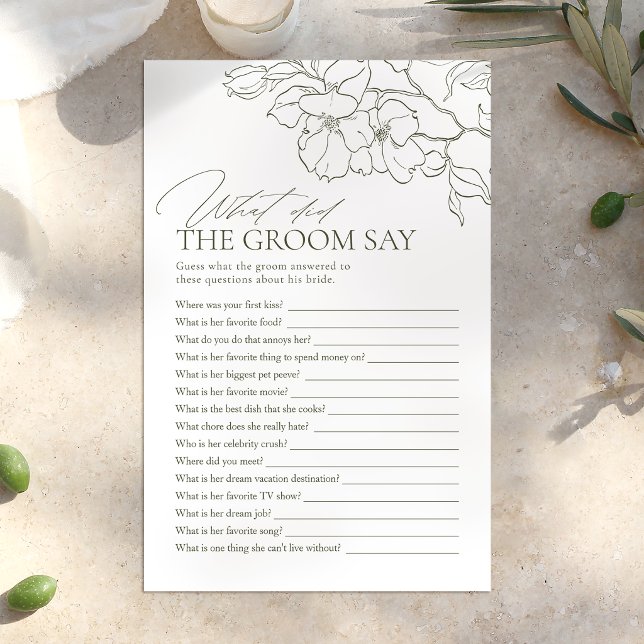 Sage Green floral que a dit le marié jeu (Sage Green floral what did the groom say game)