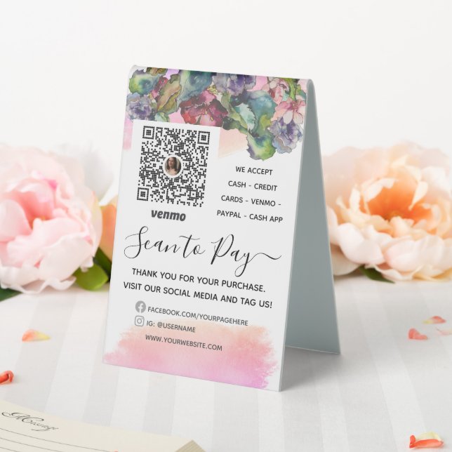 Sage Green Floral Venmo QR Payer ici Signe (In SItu (Mariage))