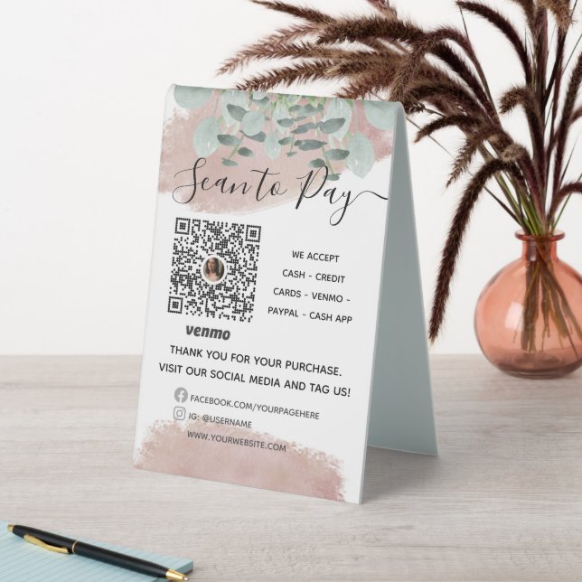 Sage Green Floral Venmo QR Payer ici Signe (En SItu (Tableau))