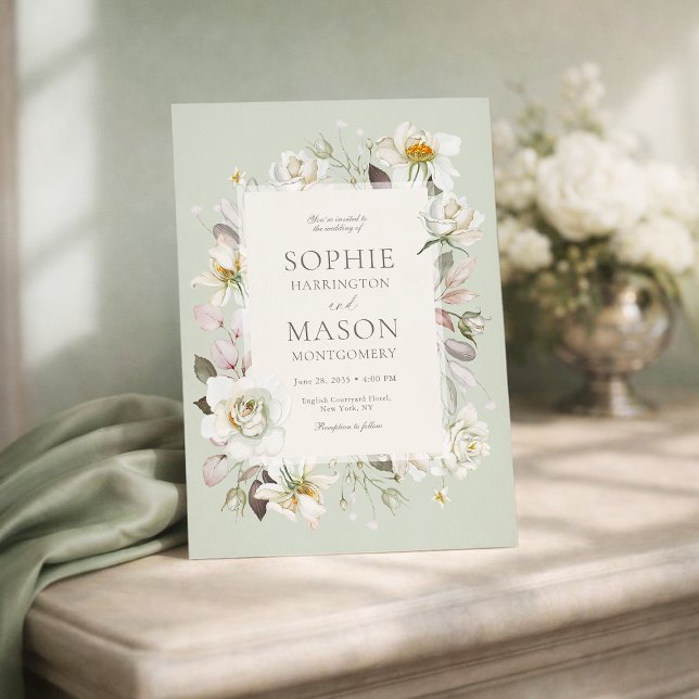 Sage Green Floral Wedding Invitation (Créateur téléchargé)